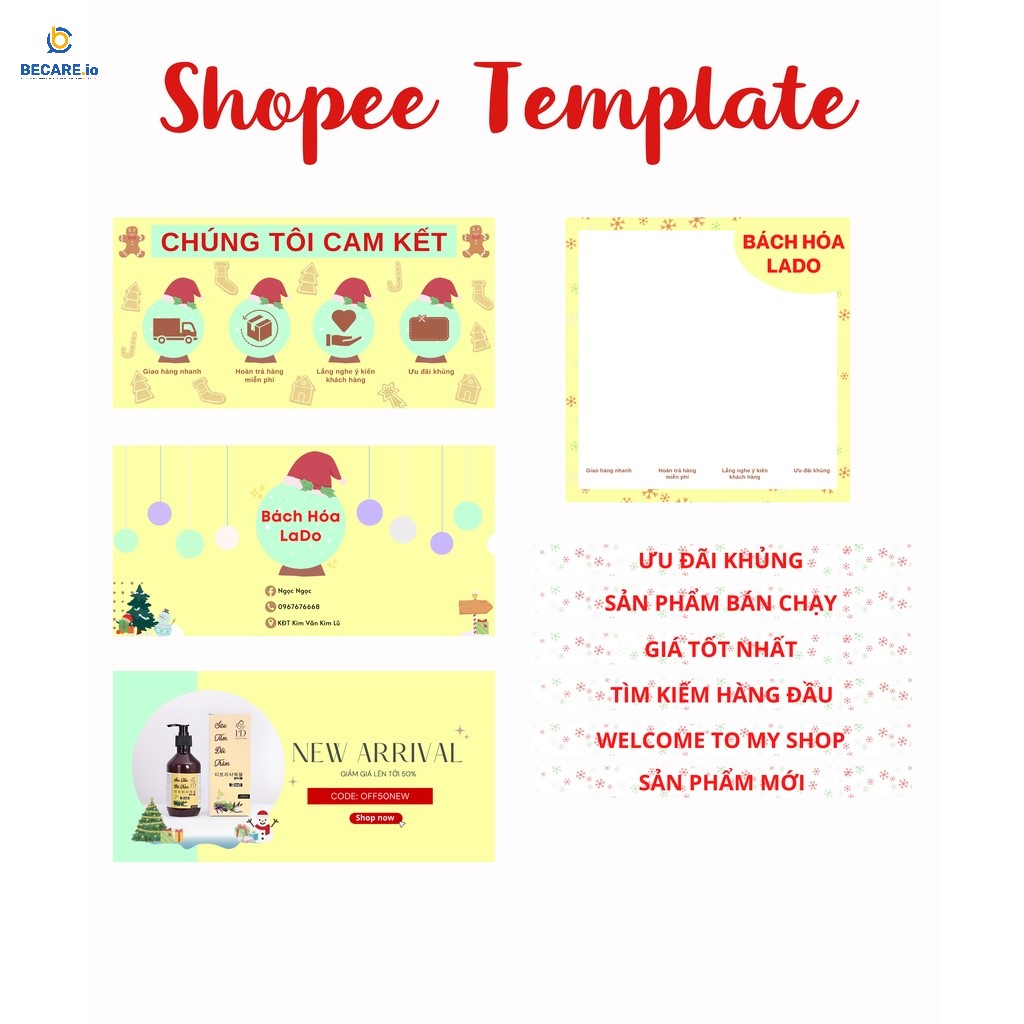 Nhiều mẫu template Shopee bao gồm ảnh với nhiều kích cỡ khác nhau